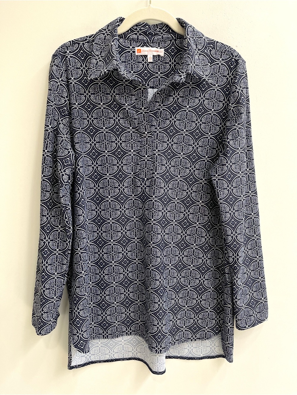 Jude Connally Hadley Tunic Top Batik Medallion Navy Jude Cloth Stretch Large